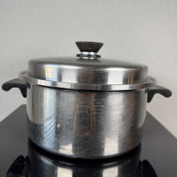 Amway Queen Stock Pot 5 Qt 18/8 Stainless Steel with Lid Multi-Ply Made in USA - Picture 1 of 9